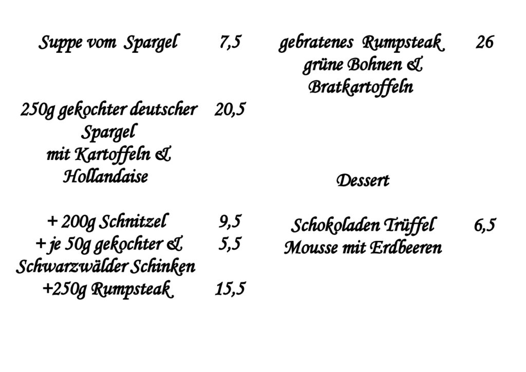 Spargelkarte 2026 Spargel Ockenfels Spargelrestaurant frischer Spargel regional Spargelgerichte Spargelsaison Deutschland